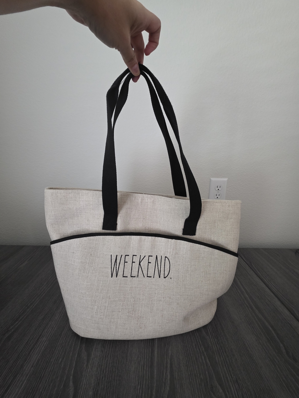 Rae Dunn: Weekend Canvas Tote Bag - Black & Cream